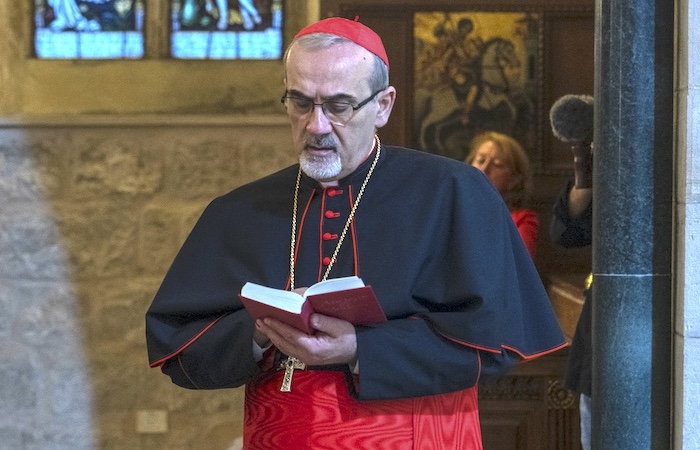 Cardinale Pierbattista Pizzaballa durante una visita a Gaza