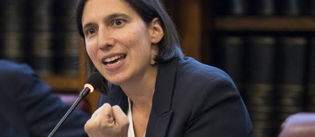 Elly Schlein durante una conferenza stampa